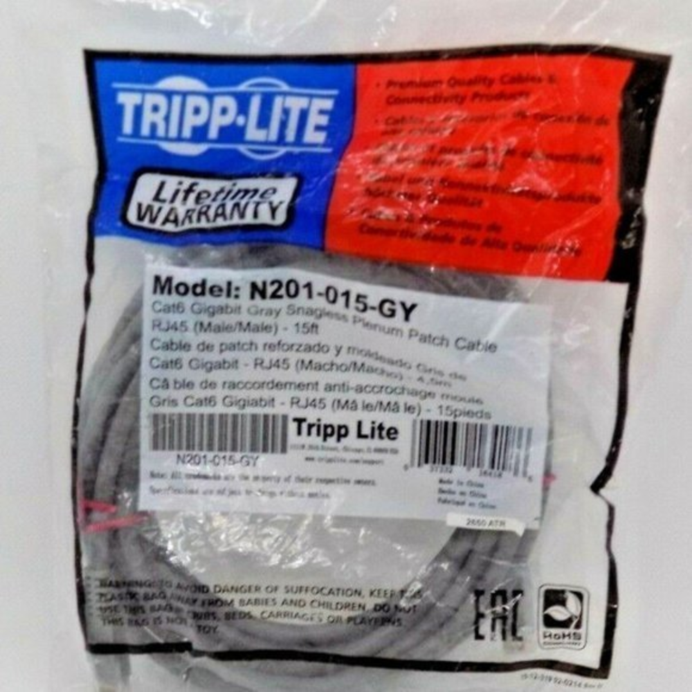 Tripp Lite‎ Gigabit Gray Snagless Plenum Patch Cable N201-015-GY